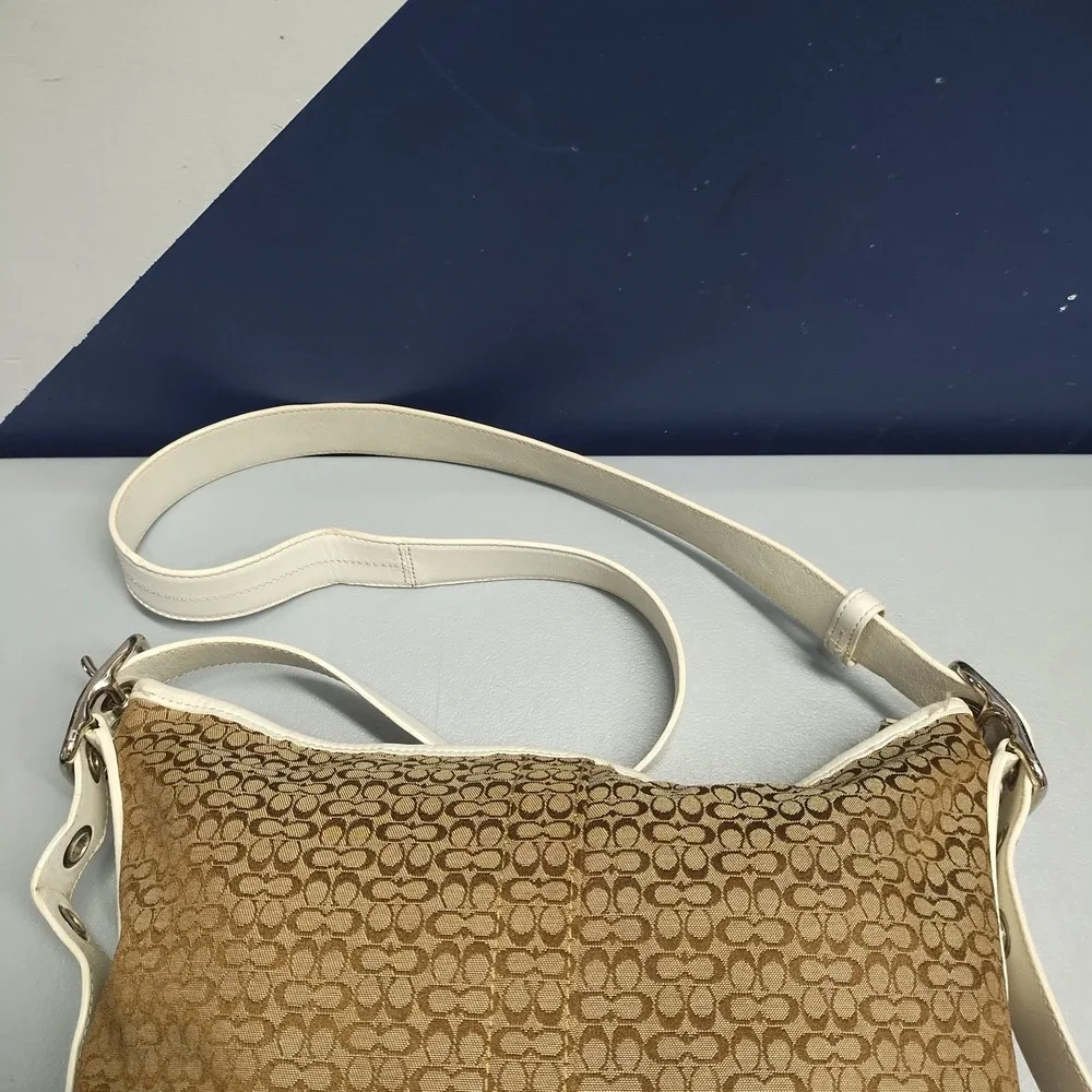 Coach Signature Shoulder Bag Women Multi Printed Leather Canvas Detachable Strap